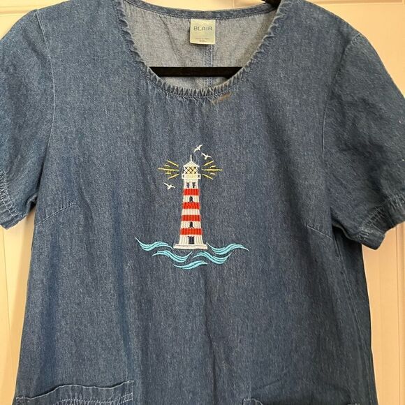 Vintage Embroidery Blue Jean Denim Dress small - Picture 2 of 6